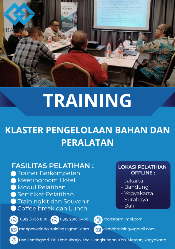 TRAINING KLASTER PENGELOLAAN BAHAN DAN PERALATAN